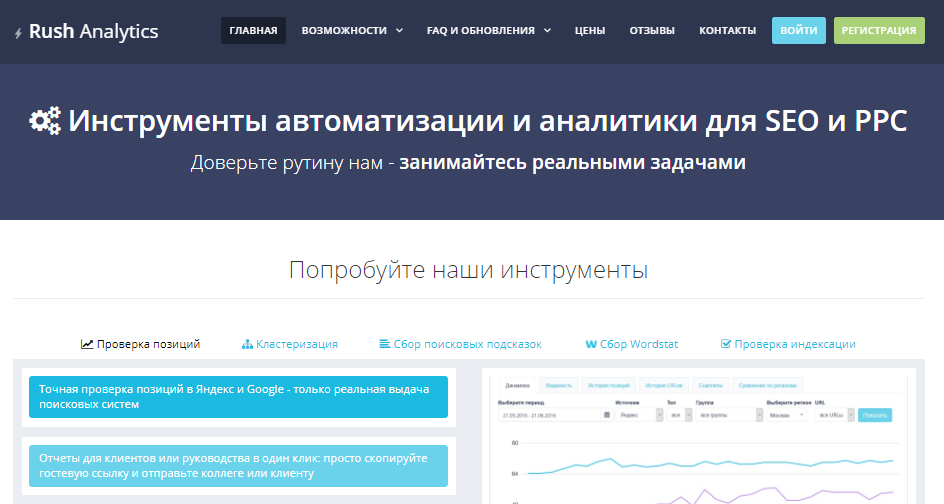 Интерфейс сервиса Rush-Analytics.ru