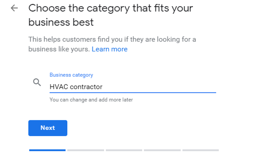 Регистрация в Google My Business: выбор категории